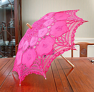 Fuchsia Pink battenburg lace parasols. 16" ( 32" Full Open)